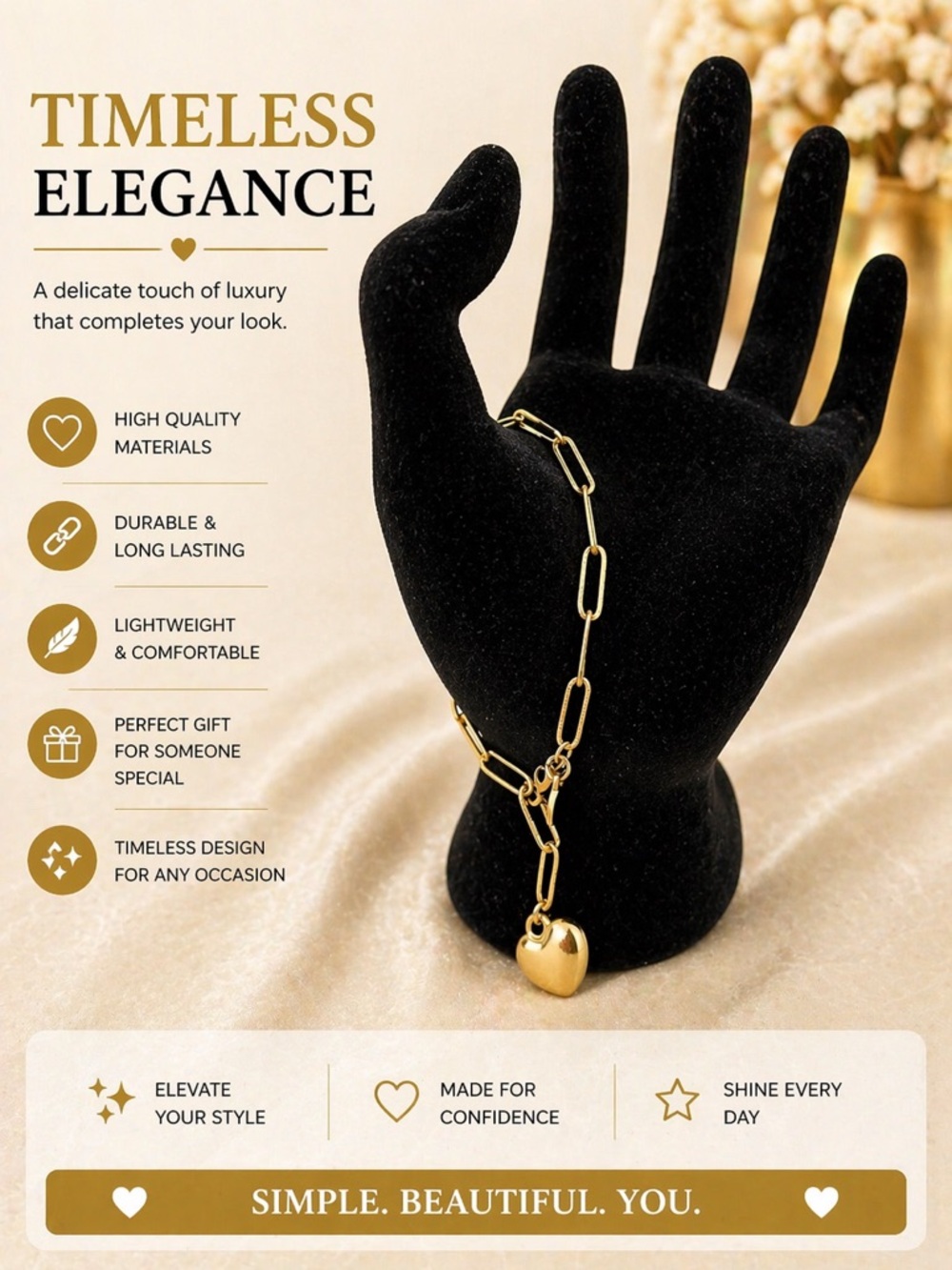Gold Heart Charm Chain Bracelet - Timeless Elegance